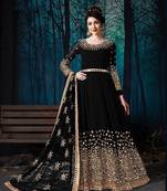 Black Designer Georgette Anarkali Salwar Suit With Real Mirror Work Semi Stitched