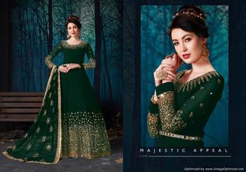 Green Designer Georgette Anarkali Salwar Suit With Real Mirror Work Semi Stitched 2