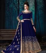 Blue Designer Georgette Anarkali Salwar Suit With Real Mirror Work Semi Stitched