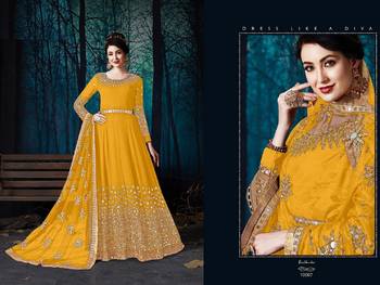 Yellow Designer Georgette Anarkali Salwar Suit With Real Mirror Work Semi Stitched 2