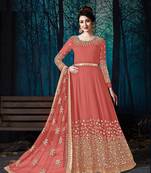Peach Designer Georgette Anarkali Salwar Suit With Real Mirror Work Semi Stitched
