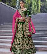 Green Color Designer Wedding Wear Velvet Lehenga With Un Stitched Blouse