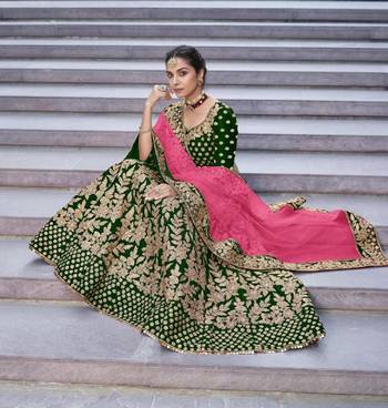 Green Color Designer Wedding Wear Velvet Lehenga With Un Stitched Blouse 2