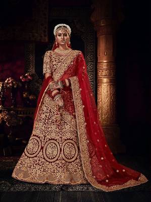 Maroon Color Designer Wedding Wear Velvet Lehenga With Un Stitched Blouse 1