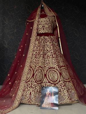 Maroon Color Designer Wedding Wear Velvet Lehenga With Un Stitched Blouse 4