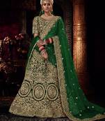 Green Color Designer Wedding Wear Velvet Lehenga With Un Stitched Blouse