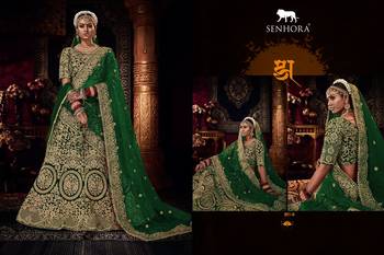 Green Color Designer Wedding Wear Velvet Lehenga With Un Stitched Blouse 2