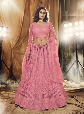 Maroon Color Designer Wedding Wear Net Lehenga With Un Stitched Blouse 1