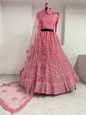 Maroon Color Designer Wedding Wear Net Lehenga With Un Stitched Blouse 3