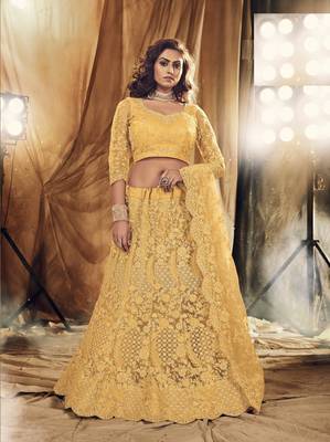 Yellow Color Designer Wedding Wear Net Lehenga With Un Stitched Blouse 1