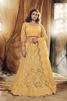 Yellow Color Designer Wedding Wear Net Lehenga With Un Stitched Blouse
