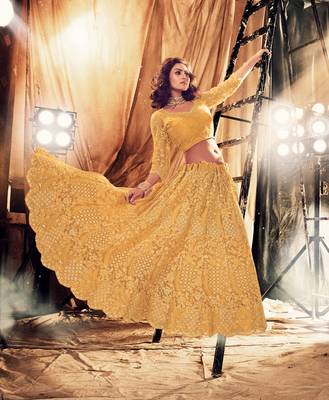 Yellow Color Designer Wedding Wear Net Lehenga With Un Stitched Blouse 3