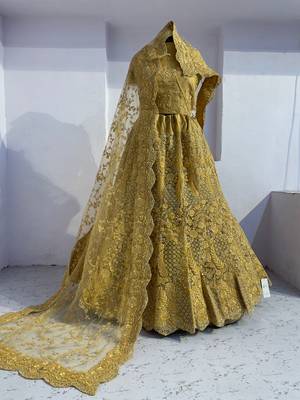 Yellow Color Designer Wedding Wear Net Lehenga With Un Stitched Blouse 4