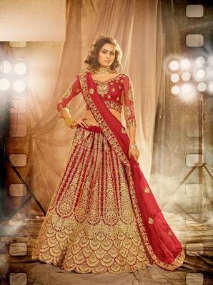 Red Color Designer Wedding Wear Net Lehenga With Un Stitched Blouse 1