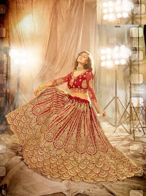 Red Color Designer Wedding Wear Net Lehenga With Un Stitched Blouse 2