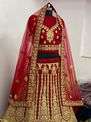 Red Color Designer Wedding Wear Net Lehenga With Un Stitched Blouse 3