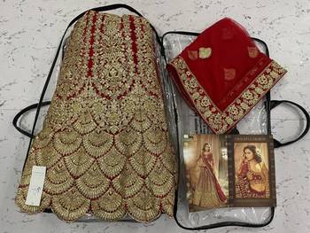 Red Color Designer Wedding Wear Net Lehenga With Un Stitched Blouse 4