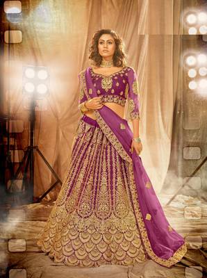 Wine Color Designer Wedding Wear Net Lehenga With Un Stitched Blouse 1