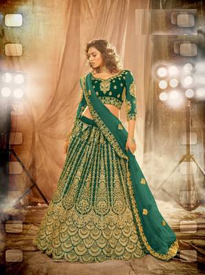 Green Color Designer Wedding Wear Net Lehenga With Un Stitched Blouse 1