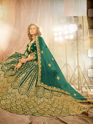 Green Color Designer Wedding Wear Net Lehenga With Un Stitched Blouse 2