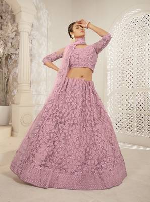 Pink Color Designer Wedding Wear Net Lehenga With Un Stitched Blouse 1