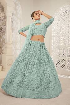 Green Color Designer Wedding Wear Net Lehenga With Un Stitched Blouse