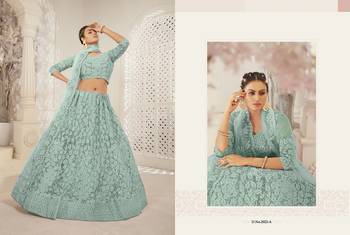Green Color Designer Wedding Wear Net Lehenga With Un Stitched Blouse 2