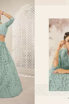 Green Color Designer Wedding Wear Net Lehenga With Un Stitched Blouse