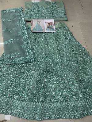 Green Color Designer Wedding Wear Net Lehenga With Un Stitched Blouse 3