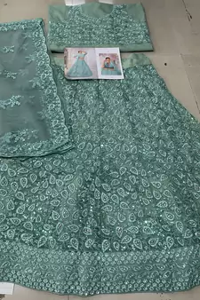 Green Color Designer Wedding Wear Net Lehenga With Un Stitched Blouse