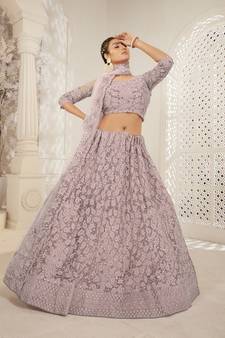Rose Gold Designer Wedding Wear Net Lehenga With Un Stitched Blouse