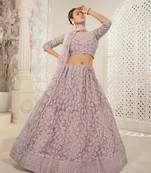 Rose Gold Designer Wedding Wear Net Lehenga With Un Stitched Blouse