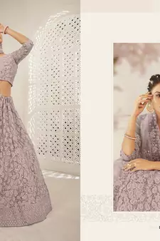 Rose Gold Designer Wedding Wear Net Lehenga With Un Stitched Blouse