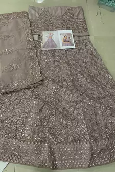 Rose Gold Designer Wedding Wear Net Lehenga With Un Stitched Blouse