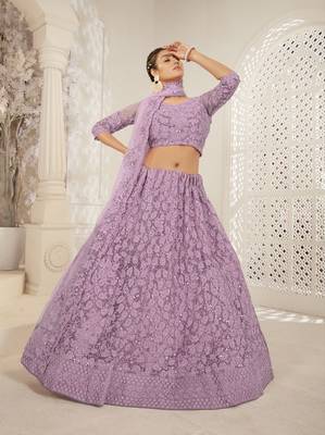 Purple Wedding Wear Net Lehenga With Un Stitched Blouse 1