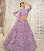 Purple Wedding Wear Net Lehenga With Un Stitched Blouse