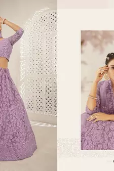 Purple Wedding Wear Net Lehenga With Un Stitched Blouse
