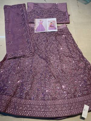 Purple Wedding Wear Net Lehenga With Un Stitched Blouse 3