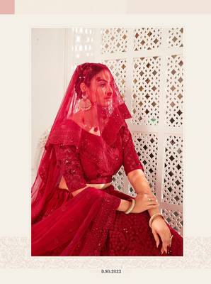 Red Designer Wedding Wear Net Lehenga With Un Stitched Blouse 4