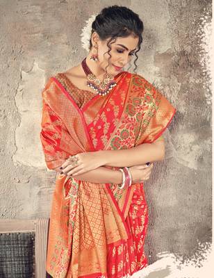 Peach woven silk saree with blouse 2