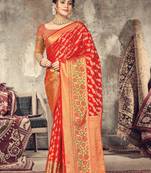 Red woven silk saree with blouse