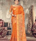 Mustard woven silk saree with blouse