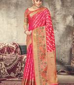 Pink woven silk saree with blouse