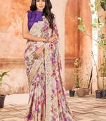 Off white printed georgette saree with blouse