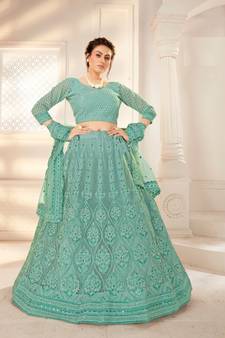 Green Designer Wedding Wear Net Lehenga With Un Stitched Blouse