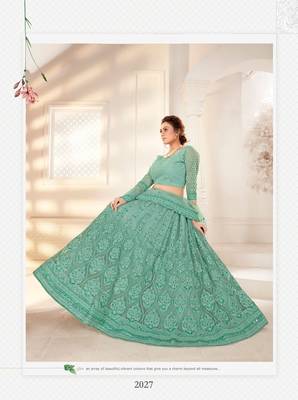 Green Designer Wedding Wear Net Lehenga With Un Stitched Blouse 2