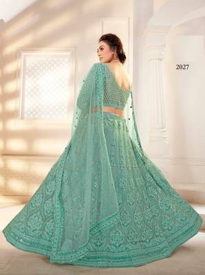Green Designer Wedding Wear Net Lehenga With Un Stitched Blouse 3