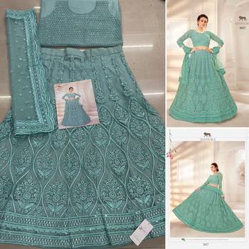 Green Designer Wedding Wear Net Lehenga With Un Stitched Blouse 4