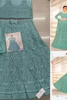 Green Designer Wedding Wear Net Lehenga With Un Stitched Blouse