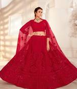 Red Designer Wedding Wear Net Lehenga With Un Stitched Blouse